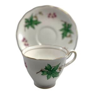 Colclough English Tea cup and Saucer Pink and Green Vintage Teacup and Saucer